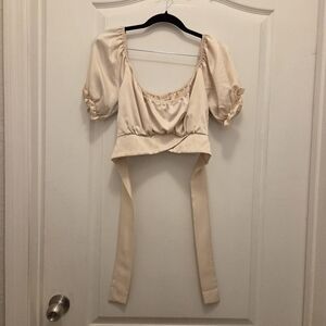 ALTAR'D STATE women's size L Large shiny puff sleeve peasant crop top with tie